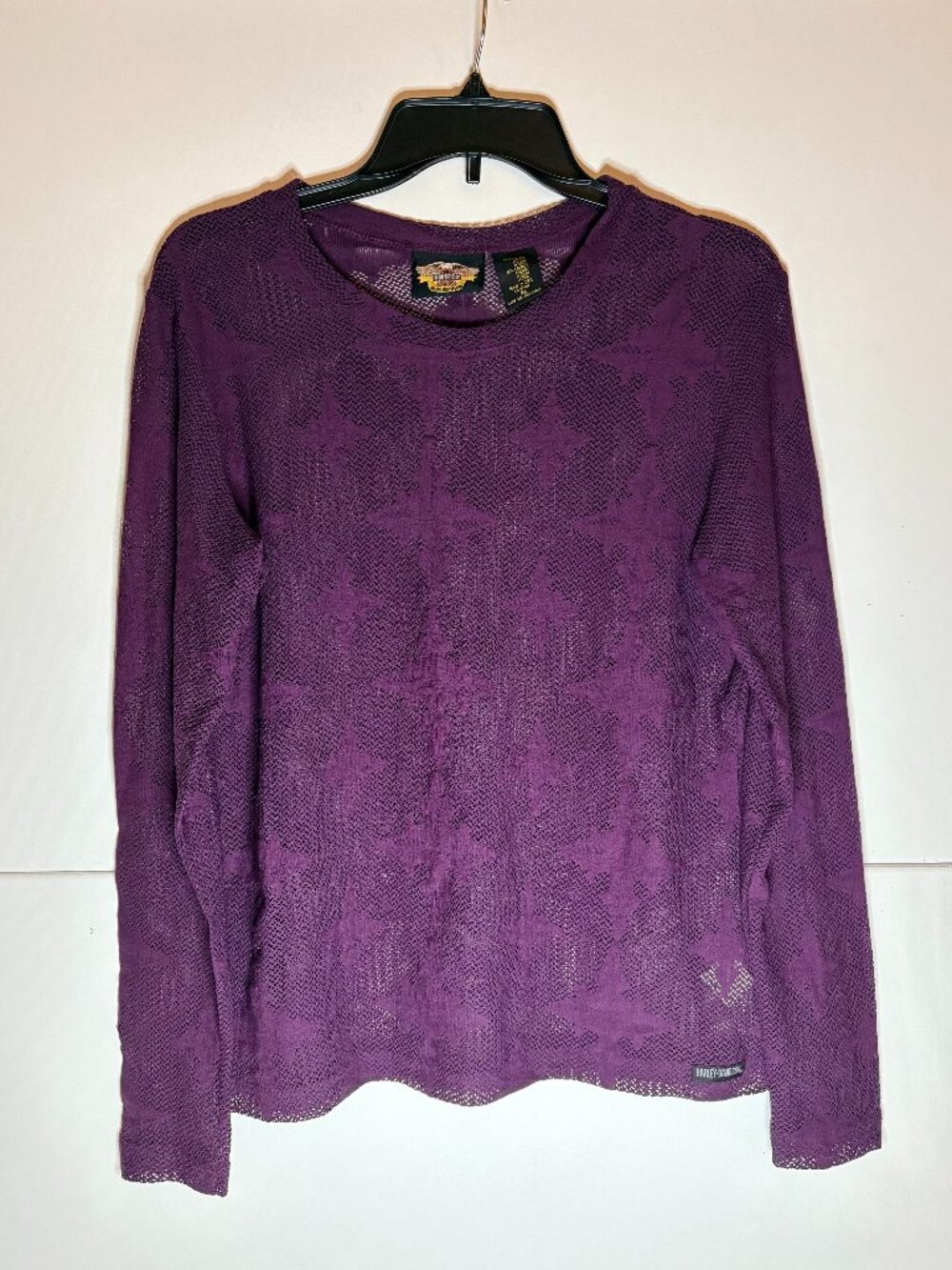 Vintage 90s Harley-Davidson Mesh Star Long Sleeve Shirt USA Purple XL Womens